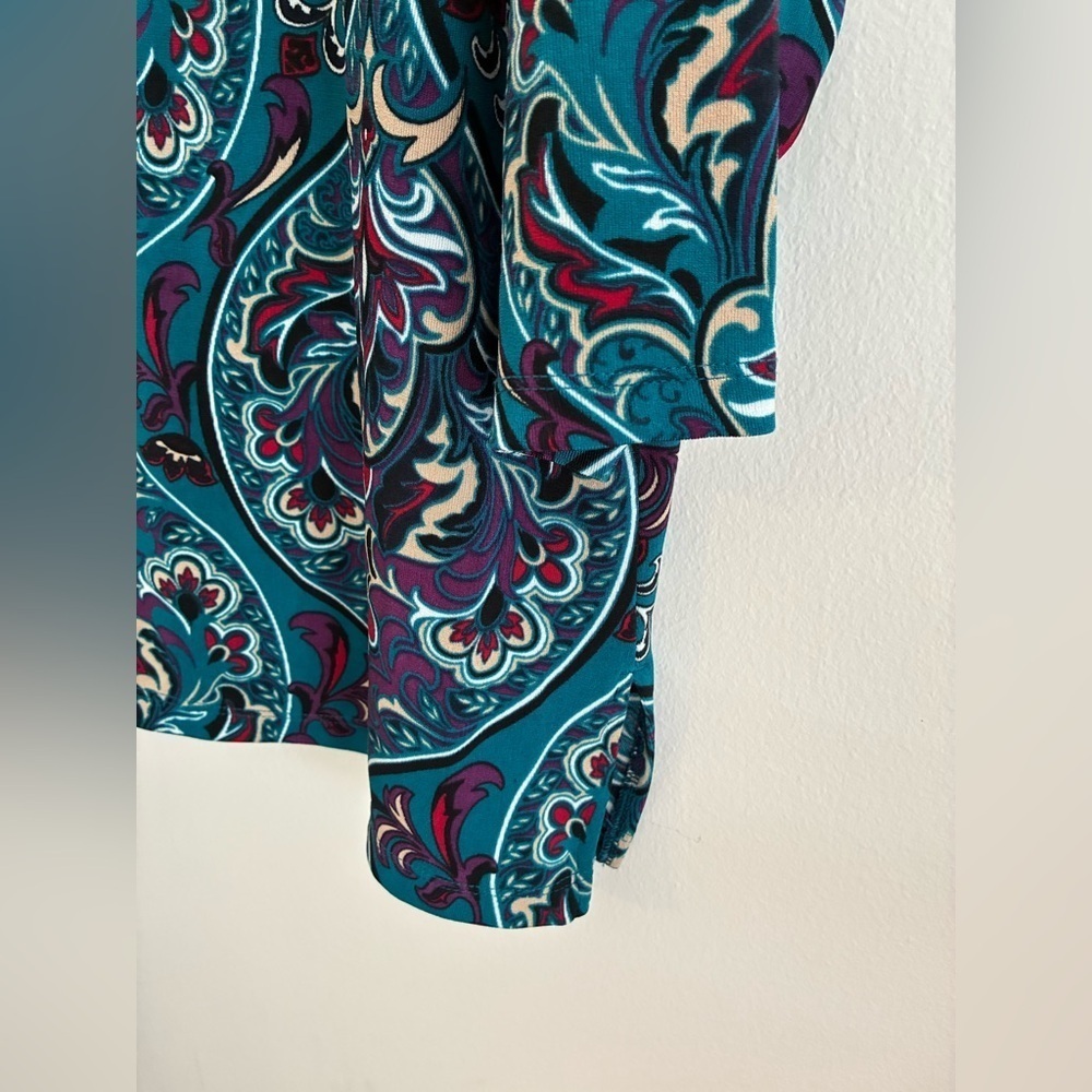 Chicos Travelers Top 3/XL Blue Paisley Tunic Wrinkle Free Flowy Stretch - Picture 4 of 9